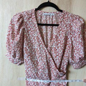 red floral design v neck top